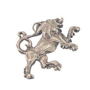 Vintage Silver Lion Pendant Handcrafted Mythical Beast Jewelry Ornate Medieval S